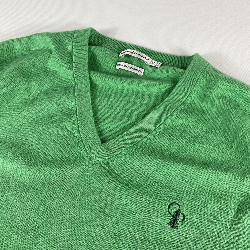 Peter Millar V-Neck Sweater Vest Mens XL Green Cashmere Blend Calusa Pines